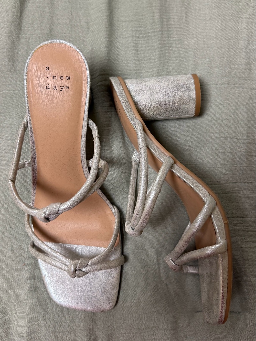 a new day Silver Knotted Strappy Block Heel Sandals